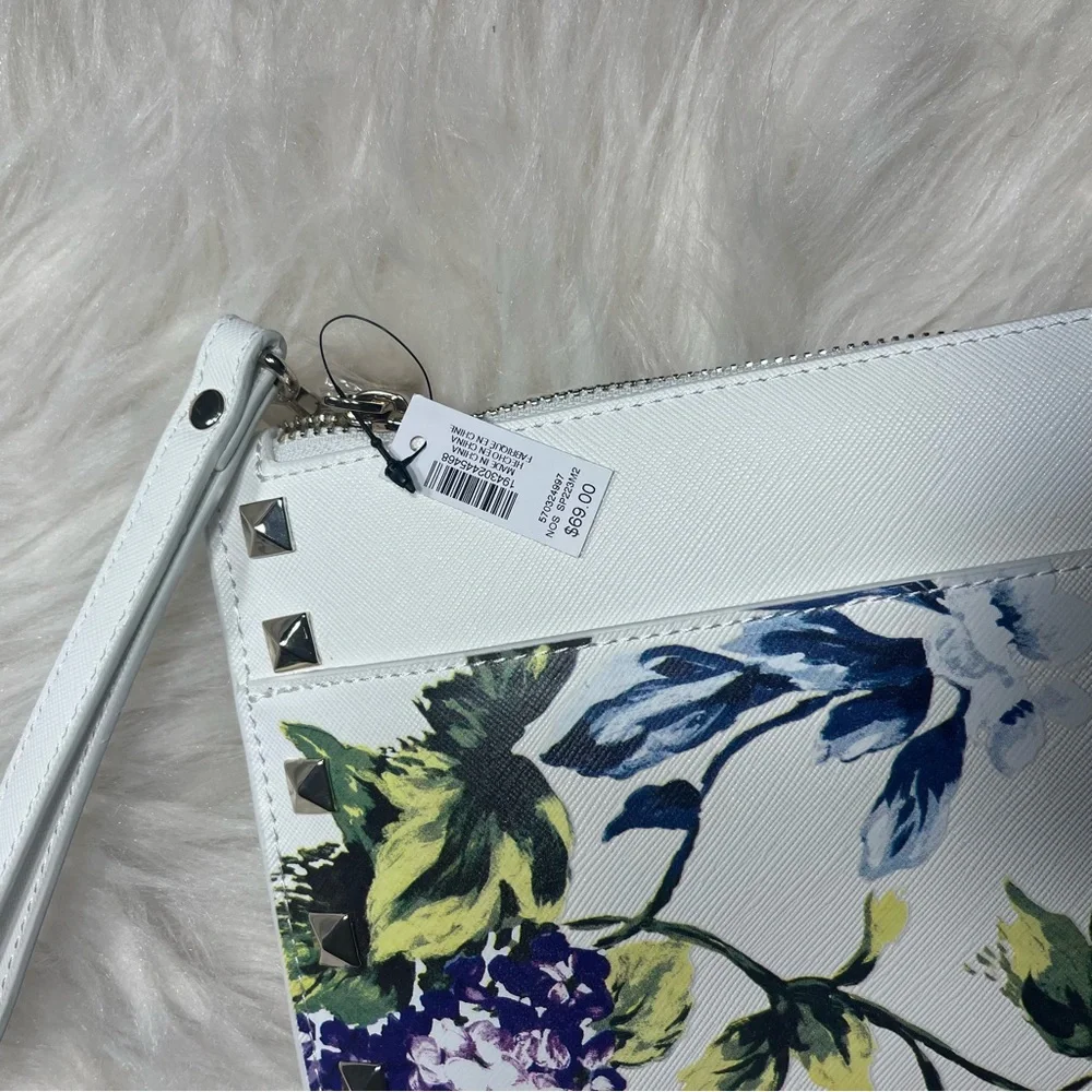 WHBM White House Black Market Hydrangea Floral Wristlet Pouch Clutch Stud Accent